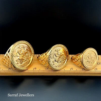 FULL HALF 1/10 St George Sovereign-Size RING 9ct YELLOW GOLD Coin Dragon Slayer - Image 1 of 4