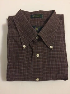 Club Room Mens Size 16 1/2 - 34/35 Button-Front Shirt Brown/White/Black Plaid - Picture 1 of 5