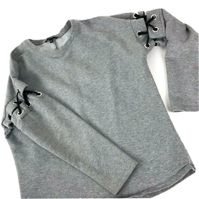 DREW Anthropologie Top XS Gray Sweatshirt oversized lace up grommet sleeves - Image 1 of 4