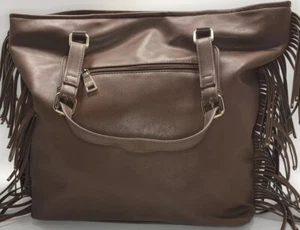 BCBG purse tote with fringe faux brown leather large handbag shopper - Picture 1 of 12