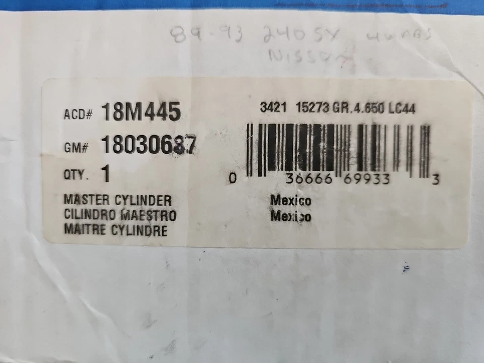 Cilindro maestro de freno-elemento 3 Acdelco GM 18030687 se adapta a 89-93 Nissan 240SX sellado Foto 1 de 4