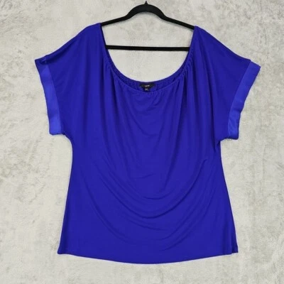 EXPRESS Top Womens Size M Royal Blue Draped Jersey Knit Satin Trim Sleeves - Image 1 of 4