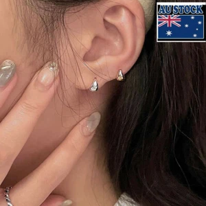 Woman Real s925 Sterling Silver Cute Bean Bead Earring Clip Huggie 1 Pair - Picture 1 of 5