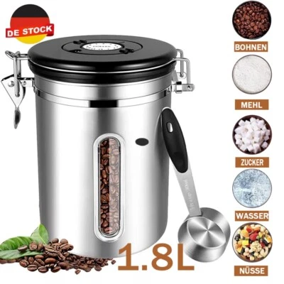 Kaffeedose Edelstahl Behälter 1800ml für Kaffeebohnen inkl. Dosierlöffel DE - Bild 1 von 4