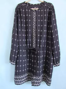 NWT LOFT Size XXL Navy Blue & White Geom/Floral Long Sleeve Romper - Picture 1 of 8