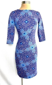 J. McLaughlin Size XS Blue on Blue Catalina Cloth 3/4 Sleeve Dress XS - Imagen 1 de 4