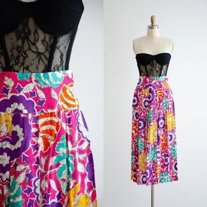 rainbow midi skirt 80s 90s vintage hot pink batik skirt - Picture 1 of 5
