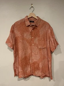 Camisa de hombre Tasso Elba con botones hawaiana roja naranja hojas XL talla 17 17,5 - Imagen 1 de 3