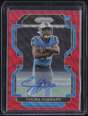 2021 Panini Prizm Red Wave #355 Chuba Hubbard 90/149 Autograph Auto RC Rookie  - Image 1 of 2