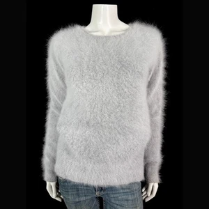 80% Angora Fuzzy Vintage Grau Langarm Rundhals Pullover Pulli 34 in Brustweite - Bild 1 von 10