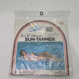 Tappetino gonfiabile piscina The Wet Set Sun Tanner vinile 72x30 vintage 1983 NOS - Foto 1 di 4