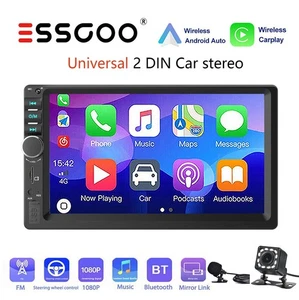 Double Din 7" Car Stereo Android/Apple Carplay Radio Touch Screen W/ Backup Cam - Picture 1 of 15