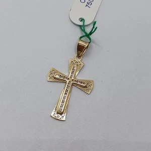 KREUZ ANHÄNGER - HEILIGES KREUZ MIT ZIRKONIA IN 18KT GELBGOLD 0,7 GR. (8082) - Bild 1 von 8