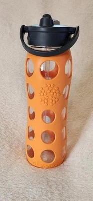 Life Factory 20 oz Glass Water Bottle Orange Silicone Sleeve Lid Handle BPA Free - Image 1 of 2