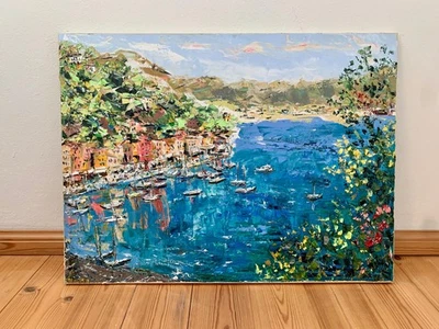 Portofino Italy Riviera Oil Painting On Canvas Original Abstract  Italy Seascape - image 1 of 4