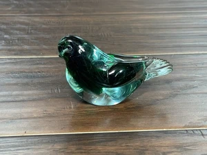 Hand Blown Glass Bird 4” Clear Green Murano Style Paper Weight Pigeon Dove - Picture 1 of 14