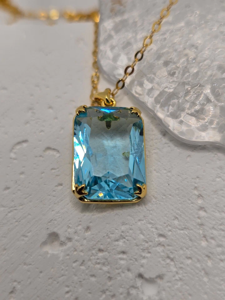 Aquamarine Viking Pendant 925 Sterling Silver 14K Gold VVS 45cm Chain — 第 1/3 张图片