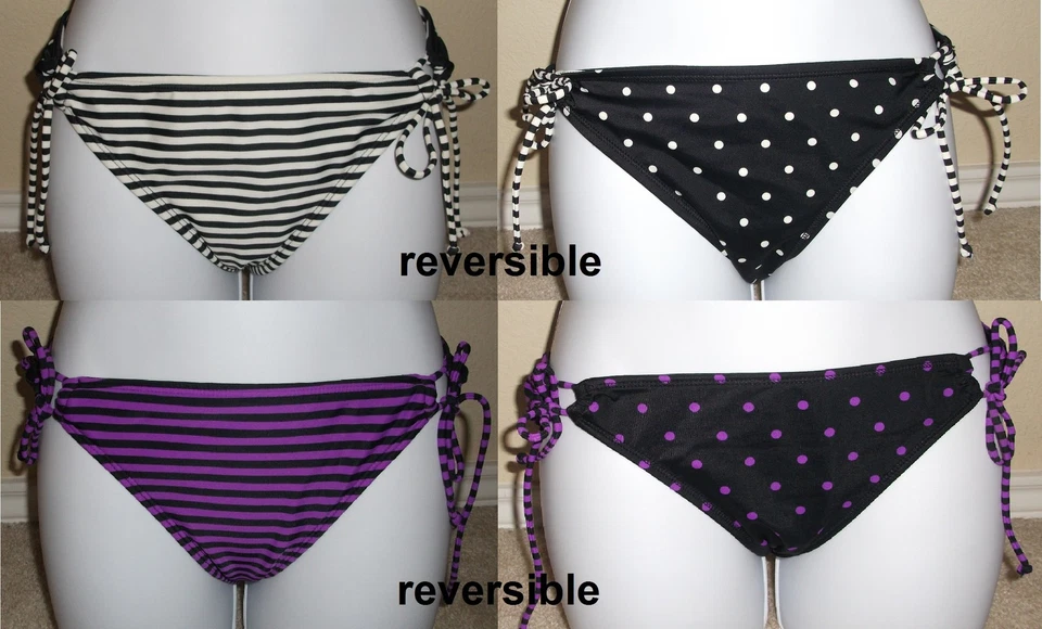 New ROXY Reversible stripes or polka dots swimsuit bikini bottom, size S, M or L - Image 1 of 1
