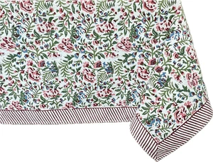 Ambrosia 100% Cotton Rectangle Boho Spring Summer Tablecloth, Handblock Floral T - Picture 1 of 6