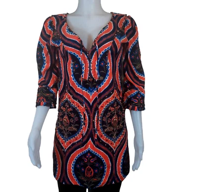 Juicy Couture 菲比丝绸上衣,尺寸 2 串珠束腰衬衫连衣裙花卉波西米亚全新无标签 — 第 1/4 张图片