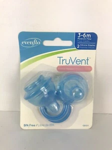 Evenflo 2 Pack TruVent Nipple and Washer Ring Silicone MEDIUM Flow 3-6 Months  - Picture 1 of 2