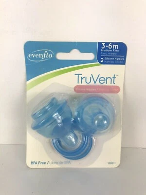 Evenflo 2 Pack TruVent Nipple and Washer Ring Silicone MEDIUM Flow 3-6 Months  - Image 1 of 2