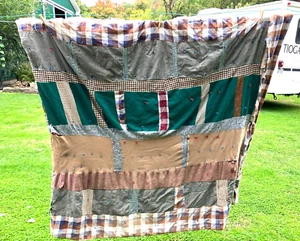 VINTAGE HANDMADE QUILT FLANNEL CALICO 69 X 65 2 QUILT TOPS - Picture 1 of 10