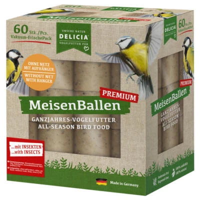 DELICIA® Premium Meisenballen mit Insekten 60er ohne Netz Ganzjahrefutter