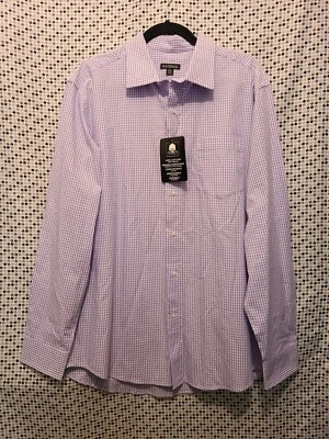全新带标签 George 男式紫色碧玉格子纽扣礼服衬衫 L 码 (42-44) — 第 1/4 张图片