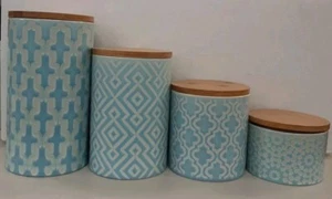 American Atelier Pirouette 4 Piece Canister Set Blue/White - Picture 1 of 2