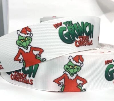 GROSGRAIN RIBBON 5/8", 7/8", 1.5", 3"  The Grinch CHRISTMAS  Halloween Birthday - Image 1 of 2