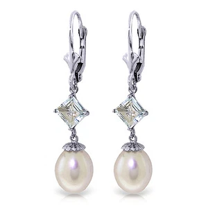 9.5 Carat 14K Whte Gold Bound By Memories pearl Aquamarine Earrings - Picture 1 of 3