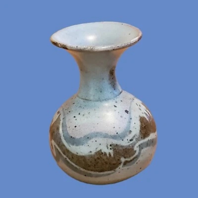 Jarrón vintage azul hecho a mano gres azul firmado MCM 3" cerámica gris Foto 1 de 4