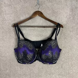 Cacique Balconette Bra Size 44DDD Black/Purple Smooth Lined Lace Trim Underwire - Picture 1 of 9