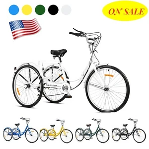 VIRIBUS 24"/26" 7-Speed Adult Tricycle Trike 3-Wheel Cruise Bike w/ Basket - Picture 1 of 16
