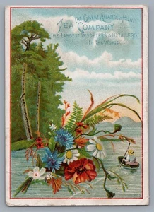 1800s Victorian Trade Card Great Atlantic & Pacific Tea Co. Flowers, Boat - Picture 1 of 2