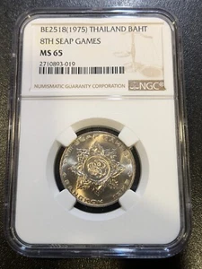 BE 2518 MS65 Thailand Baht NGC UNC SEAP Games 1975 Rama IX - Picture 1 of 2