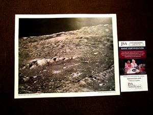GENE CERNAN APOLLO 17 NASA LAST MAN ON MOON SIGNED AUTO MOON COLOR LITHO JSA - Picture 1 of 3