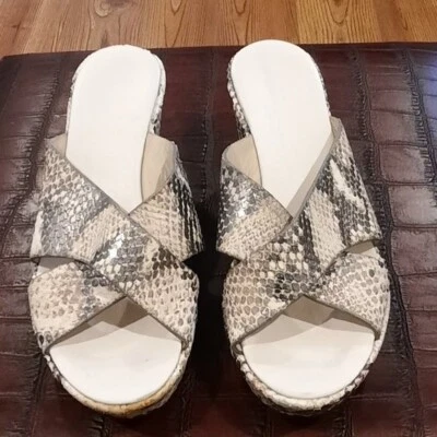 AGL Attilio Giusti Leombruni Leather Snakeskin Criss Cross Mule Sandals Sz 6 US - Image 1 of 4