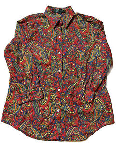 Lauren Ralph Lauren 3/4 Sleeve Button Up Bright Color Paisley Print Shirt Medium