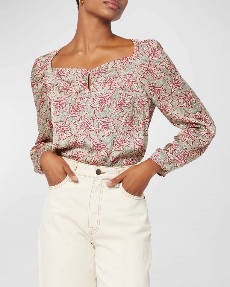 Blusa Floral Joie Dionne Top Escote Cerradura $198 Talla Mediana Foto 1 de 4