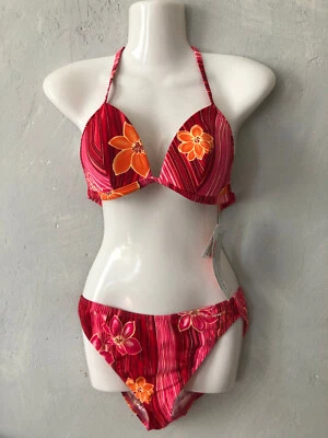 Bikini von Solar Größe 40 B und 44 C Gefüttert Neckholder Rot Blumen Sommer Neu - Bild 1 von 4