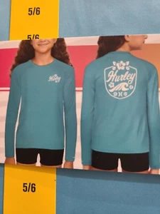Hurley Unisex Youth Long Sleeve UPF Swim Top, Turquoise Waves, Size 5/6, NEW - Picture 1 of 7