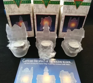 Vintage New England Village Milchglas Urlaub Kerzenhalter Weihnachten 3 Stück - Bild 1 von 10