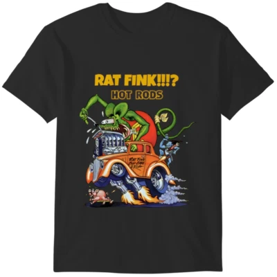 Rat Fink Hot Rods Vintage Funny Black T-Shirt - Image 1 of 2