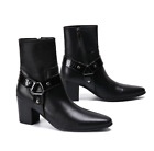 Mens Chelsea Boots Genuine Leather Rivet Knight Ankle Shoes Wedge Heels British 