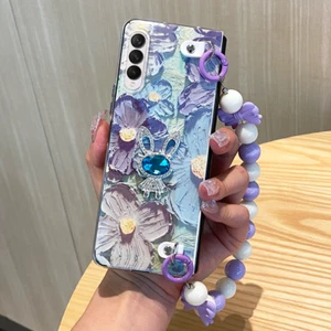 Étui Bling Rabbit Blue Ray Flower pour Samsung Z Fold 6/5/4/3 Perle Bracelet Chaîne - Photo 1 sur 6