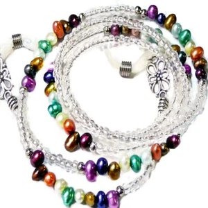 Genuine pearl rainbow Reading eye glasses spectacle chain holder lanyard gift - Picture 1 of 4