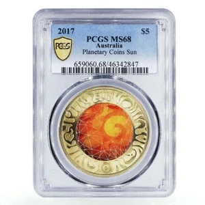 Australia 5 dollars Planetary Coin Sun Space Stars MS68 PCGS AlBronze coin 2017 - Picture 1 of 2