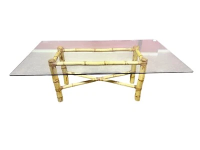 Mesa de comedor vintage elefante bambú ratán vidrio superior Foto 1 de 4
